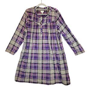 Aria Purple Plaid Nightgown Long Sleeve Button Womens 1X Lounge Wear soft fleece